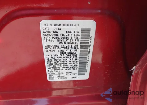 2014 Nissan Rogue Select S z USA, uszkodzony, nr VIN JN8AS5MT1EW622129